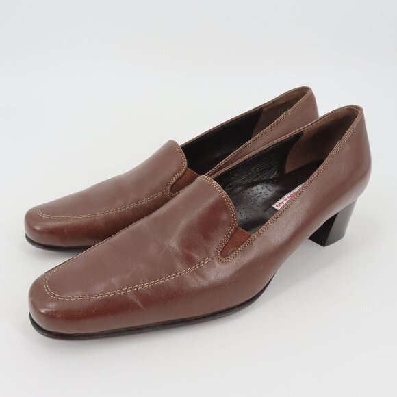 VTG Valleverde Womens 38.5 EUR 8.5 US Brown Leather Loafer Heels Made in Italy - Picture 15 of 16